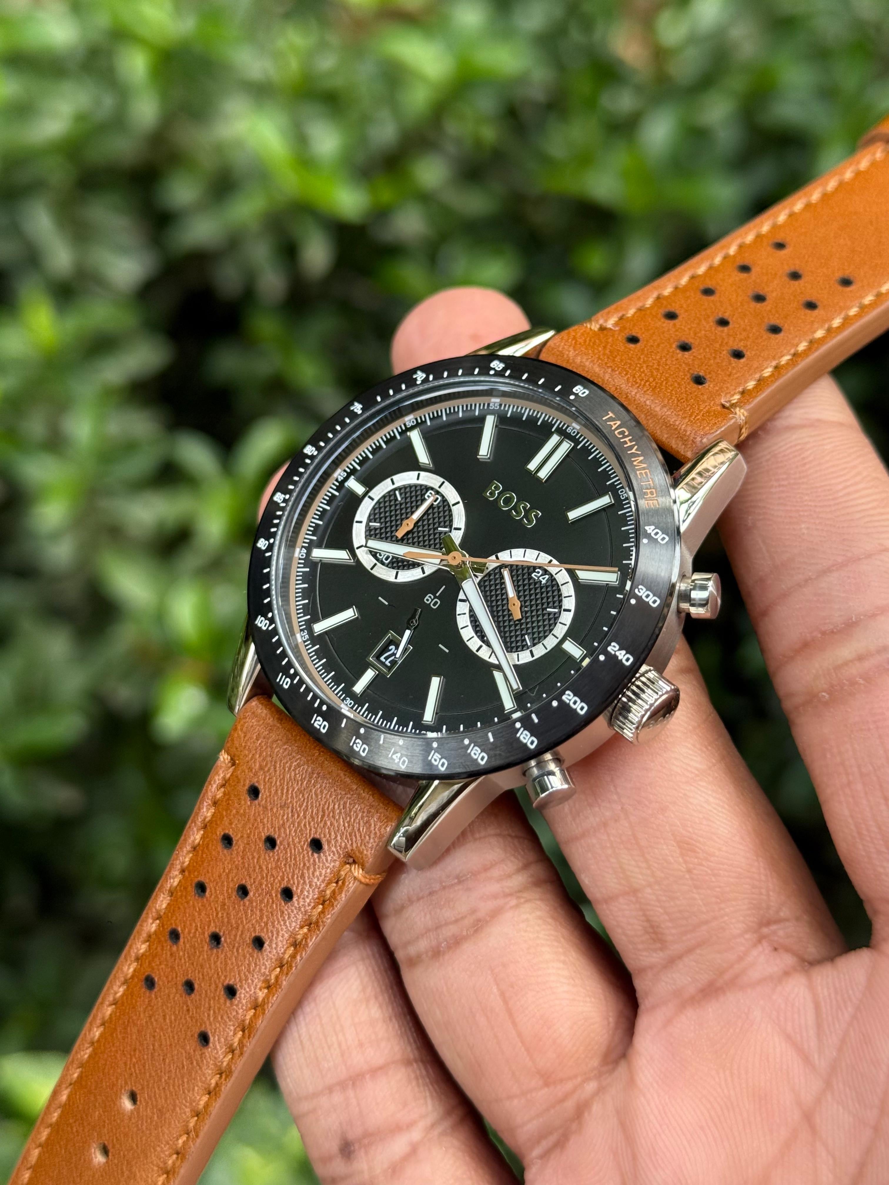 Bos’s Men’s Premium Leather Chronograph Watch – Blue Dial | Office Wear