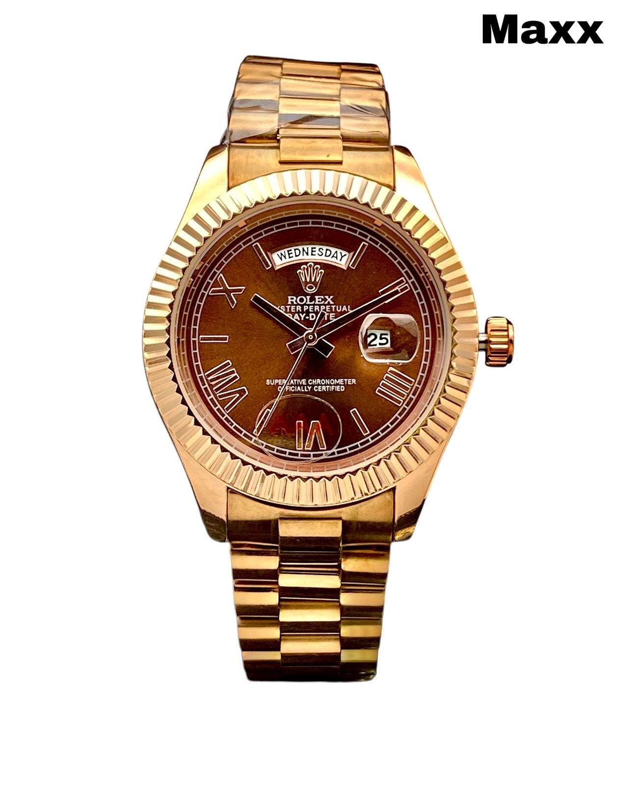 Men’s Premium  Gold Watch with Brown Dial – Day & Date Working