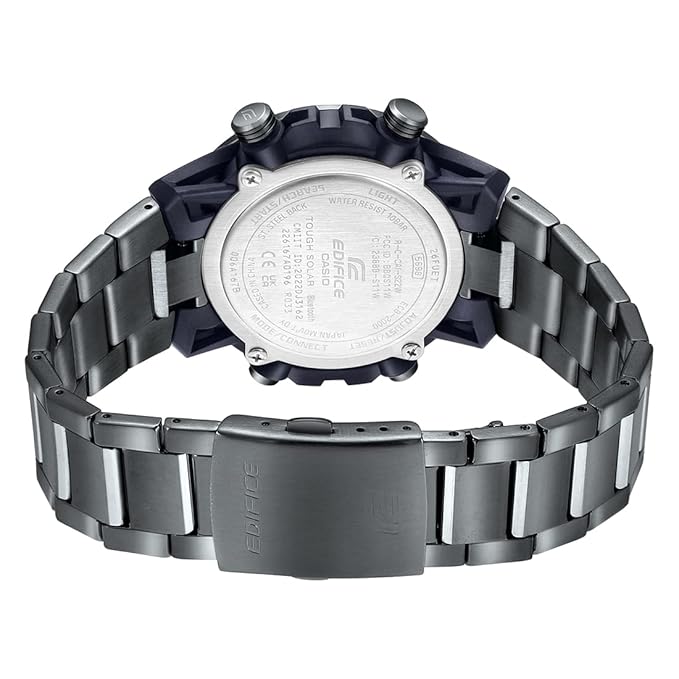 Black Analog-Digital Dial Men's Watch – Gray Ion-Plated Band, Tough Solar, Smartphone Link