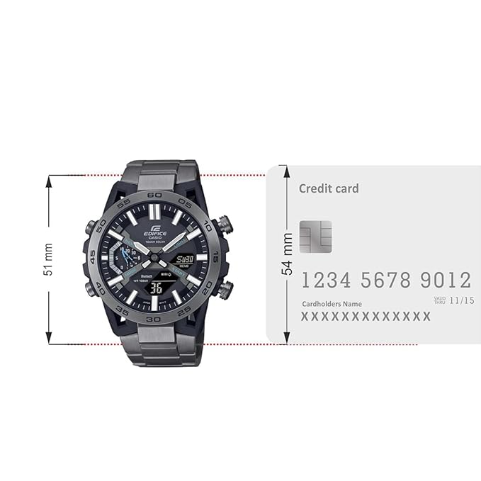 Black Analog-Digital Dial Men's Watch – Gray Ion-Plated Band, Tough Solar, Smartphone Link